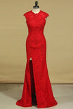 2024 Prom Dresses Sheath Scoop Lace With Applique And Beads P15KZ8TF