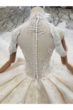 Ball Gown Wedding Dresses High Neck Top Quality Appliques PJDGPQRL