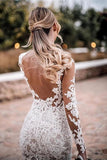 Mermaid Lace Appliques Long Sleeve See though Tulle Wedding Dresses, Beach Wedding Gowns STK15261