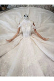 Ball Gown Wedding Dresses High Neck Top Quality Appliques PJDGPQRL