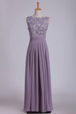 2024 Scoop A Line Prom Dresses Chiffon & Lace PZZQE1C2