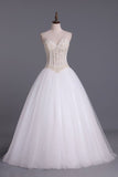2024 Wedding Dresses A-Line Sweetheart See Through Tulle With Pearls Lace Up PAZTTQ6Q