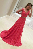 2024 Lace Two-Piece A Line V Neck Prom Dresses PN5BABDG