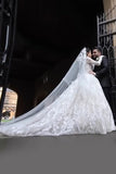 2024 Luxurious Long Sleeves Scoop A Line Lace Wedding Dresses With Pearls P2KDMFRE