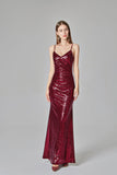 Spaghetti Straps Burgundy Prom Dresses Mermaid Sequins Party Dresses, Dance Dresses STK15412