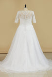 2024 Mid-Length Sleeves Scoop Wedding Dresses A Line With P1PR6F9Q