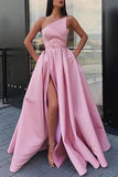 Elegant Strapless Satin High Slit Prom Dresses Long Simple Evening Dresses SRS15204