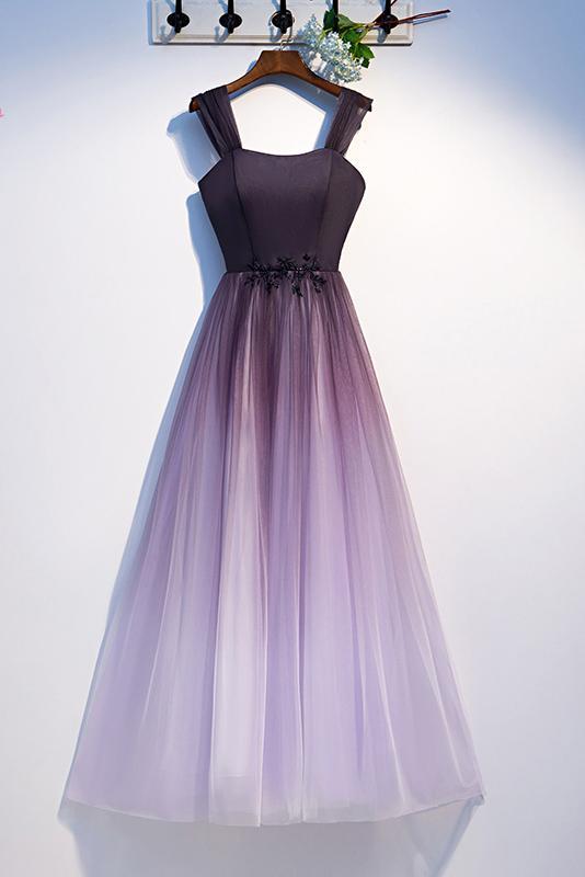 Blue/Purple Ombre Tulle Prom Dress, V Neck Lace Appliqued Pageant Dres –  SheerGirl