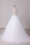 2024 Wedding Dresses Straps With Applique And Beads Tulle P718ES8Z