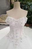 2024 Marvelous Wedding Dresses Lace Up Off The Shoulder With Appliques And Crystals PC39QPTF
