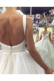 Elegant Ivory Tulle V Neck Spaghetti Straps Wedding Dresses Long Cheap Prom Dresses