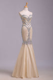 Mermaid Rhinestone Sweetheart Tulle Sleeveless Floor Length Prom Dresses Evening Dress