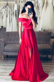 Unique Off The Shoulder Elegant Simple Long Front Split Prom Dresses Evening Dresses