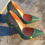 Green Glitter High-heels Fashion Evening Party Shoes