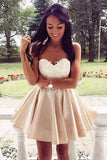 Cute Sweetheart Lace Applique Short Above Knee Button Homecoming Dress