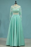 2024 Prom Dresses A-Line Scoop Floor-Length Satin & Lace PRBT4CGE