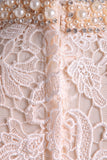 2024 Hot High Neck Prom Dresses Sheath Lace & Spandex Sweep PBG51FGC