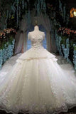 2024 New Arrival Tulle Awesome Scoop Neck Wedding Dresses Lace Up With Appliques PMNAAYXD