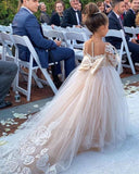 Ball Gown Long Sleeve Tulle Appliques Flower Girl Dresses with Bowknot, Baby Dresses STK15560