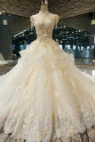 2024 Marvelous Floral High Neck Wedding Dresses Lace Up Back Handmade Flowers PM1A48QD