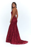 Elegant Straps V Neck Burgundy Lace Mermaid Long Evening Dresses, Prom Dresses STK15206