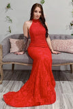 2024 Prom Dresses Mermaid Lace High Neck Open Back PFHM9P13