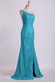 2024 One-Shoulder Sheath Prom Dresses Beaded Lace Floor-Length Zipper P59H24GR