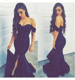 Off Shoulder Prom Dress Navy Blue Prom Dress Mermaid Prom Dress Long Evening Dresses