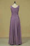 2024 V Neck Evening Dresses A Line With Applique & Beads PYDZ1D2X