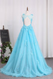 2024 Bateau A Line Prom Dresses Tulle With Applique PATRHYHR