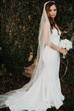 Sheath Sweetheart Sleeveless With Ruffles Satin Wedding Dresses, Beach Bridal Dresses STK15374