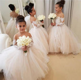 Ball Gown Long Sleeve Tulle Appliques Flower Girl Dresses with Bowknot, Baby Dresses STK15560