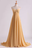 2024 Prom Dresses A Line Empire Waist Sweetheart Chapel Train With PF6AT518