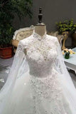 2024 Classical Floor Length Wedding Dresses High Neck Tulle Lace Up With Sequins Appliques Long PKXM12KD