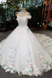 2024 New Arrival Off The Shoulder Floral Wedding Dresses Lace Up With Appliques And PM77ZCHC