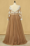 2024 Plus Size Long Sleeves V-Neck A-Line Prom Gown Tulle With Sash & PGJ8KANH