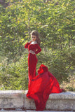 2024 Long Sleeves Mermaid Evening Dresses Velvet With Sash Court Train