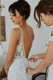 Elegant Mermaid Lace Appliques Straps V Neck Ivory Wedding Dresses, Beach Wedding Gowns STK15515