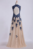 2024 Open Back Tulle Prom Dress Straps Floor Length Lace PKKN9NM9