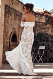 Elegant Off the Shoulder Ivory Lace Mermaid Beach Wedding Dress, Cheap Bridal Dress STK15188