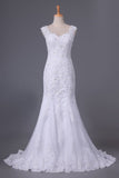 2024 Off The Shoulder Wedding Dresses Mermaid Tulle With Applique And Beads Court PZ6STH2Z