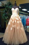 Elegant Sweetheart Floor Length Lace Top Champagne Prom Dresses