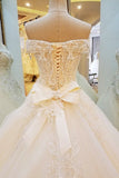 2024 New Arrival Off The Shoulder A-Line Wedding Dresses Lace Up With Appliques P5KPQECE