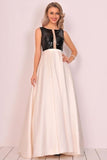 2024 A Line Scoop Satin Prom Dresses With Sequins&Bow PCCAGME6