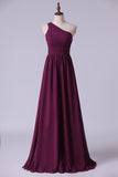2024 Purple Bridesmaid Dresses A Line One Shoulder Floor Length PECLZQEA