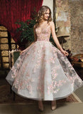 A-LINE DRESS WITH COLORFUL EMBROIDERED FLOWERS, DEEP V EVENING DRESS, SHORT HOMECOMING DRESS, COLORFUL BALL GOWNS CD1090