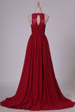 2024 A Line Scoop Prom Dresses Chiffon With Ruffles And PL55RE1P