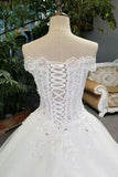 2024 Cheap Wedding Dresses Tulle Lace Up With Appliques And Rhinestones PXBBT6S2