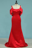 2024 Satin Straps Short Sleeves Evening Dresses P2PS8ENC