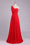 2024 One Shoulder Pleated Bodice Lace Back A Line Prom/Evening Dress PHNQ1ZPE